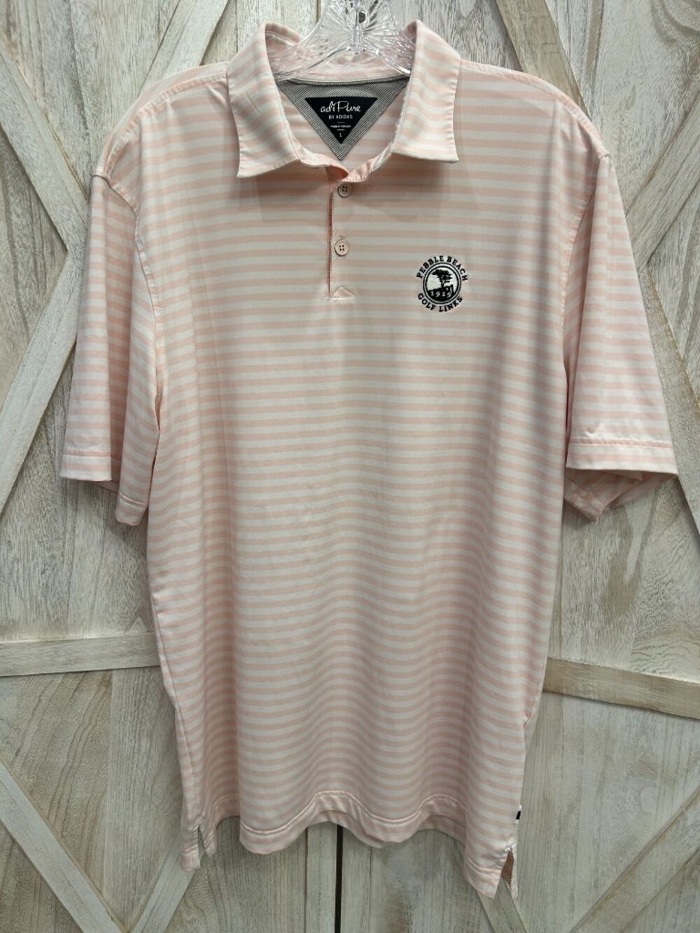 Pebble Beach AdiPure Adidas Golf Polo Large Pink Stripe